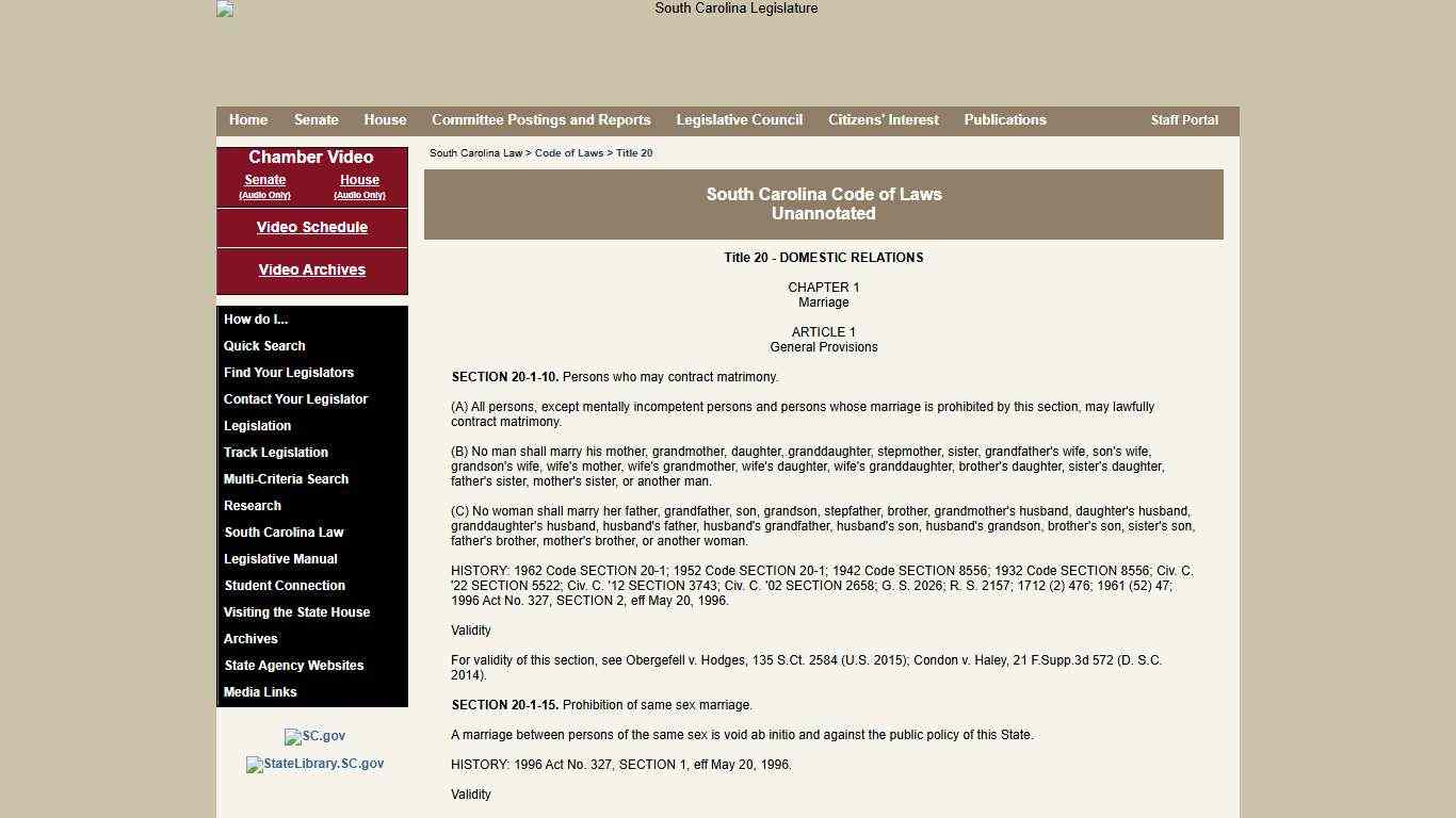 Code of Laws - Title 20 - Chapter 1- - DOMESTIC RELATIONS